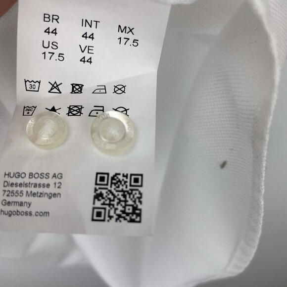 HUGO BOSS HUGO Esmo Extra Slim Fit Contrast Placket White Shirt Size US 17.5 - Picture 7 of 10